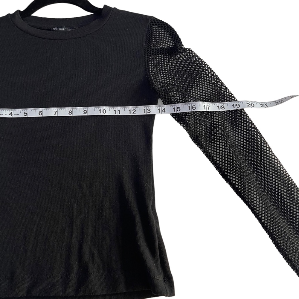 Zara Basic Collection Black Top Mesh Crew Neck Long Sleeve Size S - Picture 6 of 11